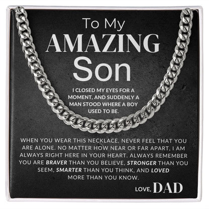 Never Feel Alone -To My Son (From Dad) - Father to Son Chain Necklace - Christmas Gifts, Birthday Present, Graduation Gift