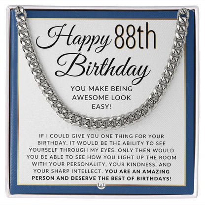 88th Birthday Gift For Him - Chain Necklace For 88 Year Old Man's Birthday - Great Birthday Gift For Men - Jewelry For Guys