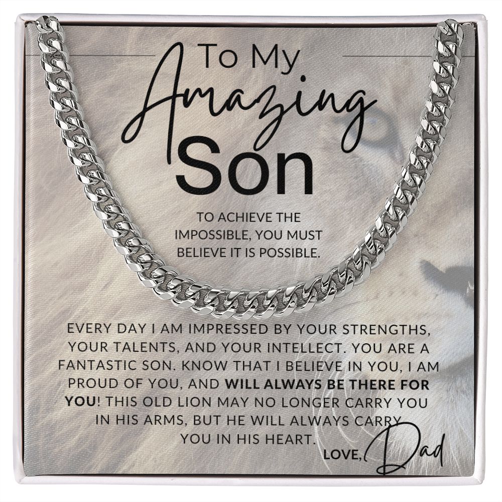I Believe In You, Son - To My Son (From Dad) - Father to Son Chain Necklace w/Lion - Christmas Gifts, Birthday Present, Graduation Gift