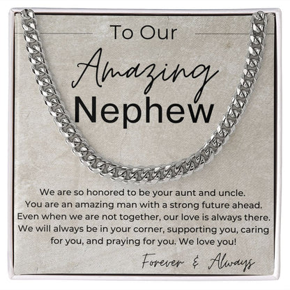 We will Always Be in Your Corner - A Gift for Nephew from Aunt and Uncle - Cuban Linked Chain Necklace