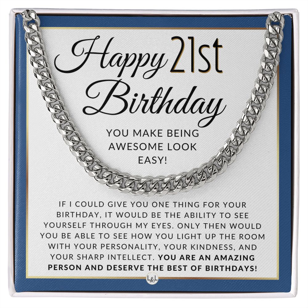 21st Birthday Gift For Him - Chain Necklace For 21 Year Old Man's Birthday - Great Birthday Gift For Men - Jewelry For Guys