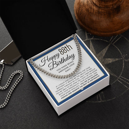 88th Birthday Gift For Him - Chain Necklace For 88 Year Old Man's Birthday - Great Birthday Gift For Men - Jewelry For Guys
