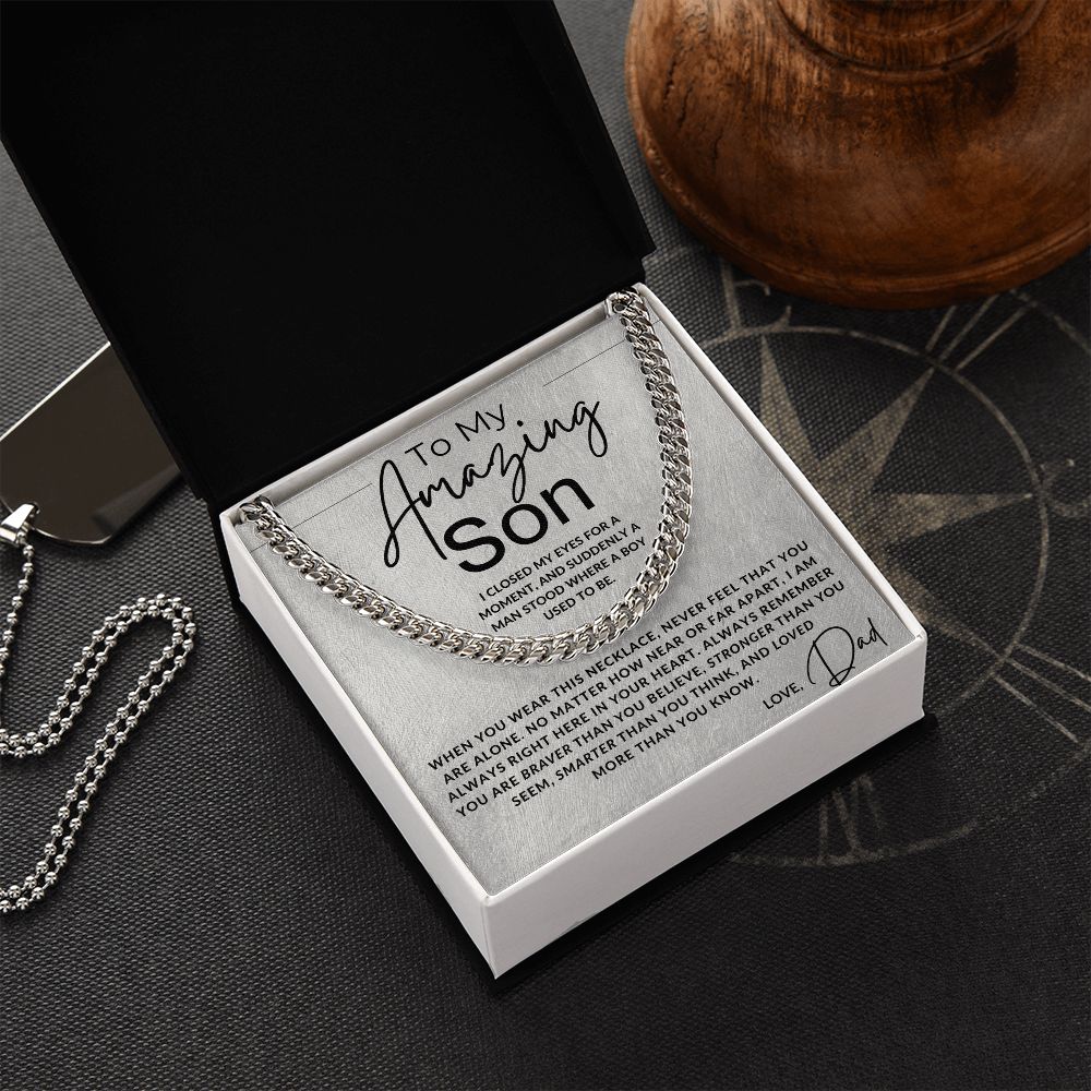 No Matter How Near or Far - To My Son (From Dad) - Father to Son Chain Necklace - Christmas Gifts, Birthday Present, Graduation Gift