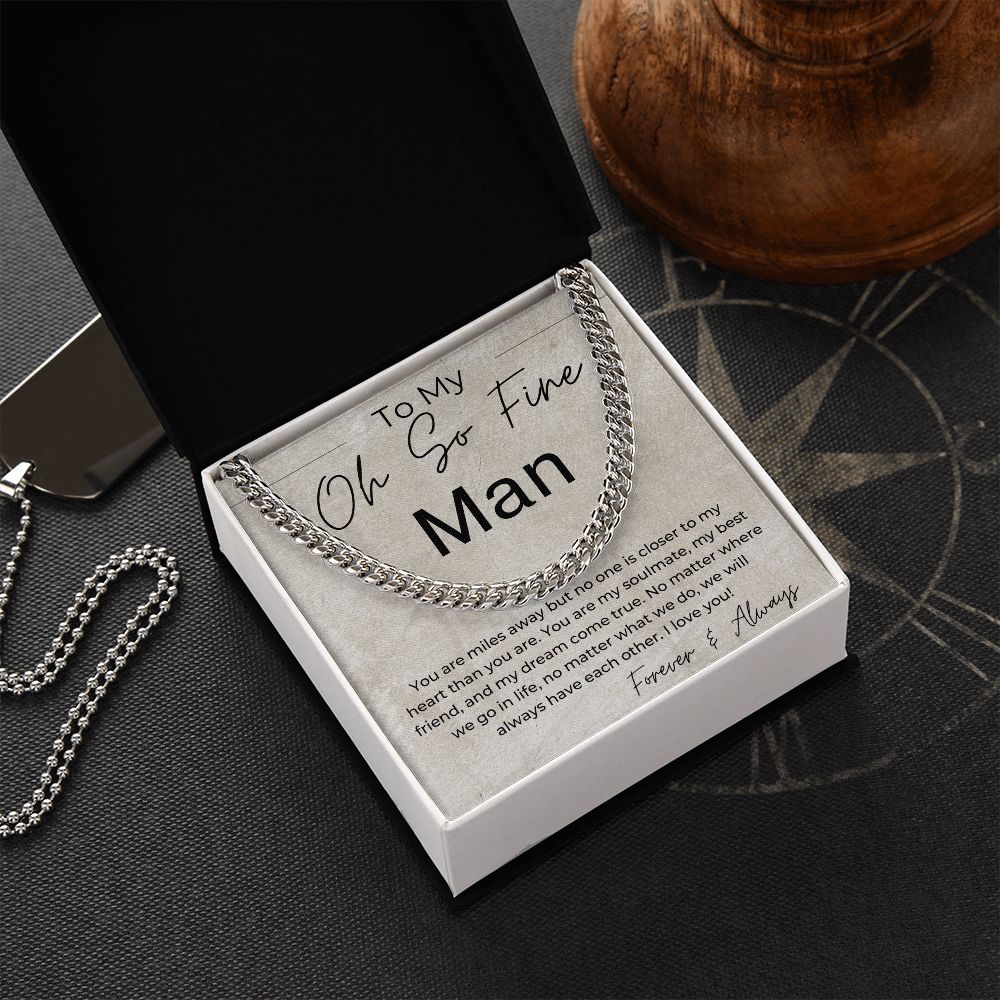 Miles Apart - Long Distance Relationship Gift for Him- Cuban Linked Chain Necklace