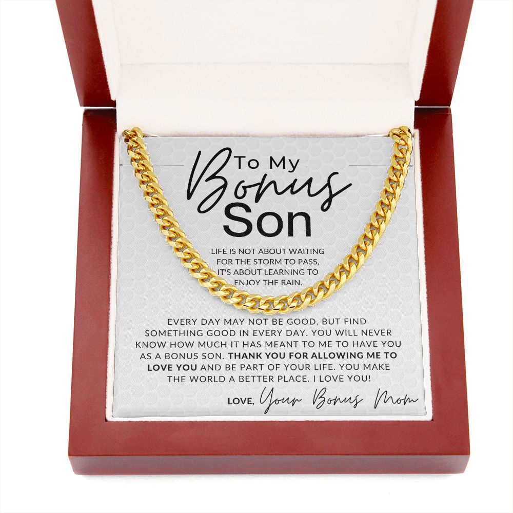 Enjoy The Rain - to My Bonus Son (Gift from Bonus Mom) - Christmas Gifts, Birthday Present, Graduation, Valentine's Day 14K Yellow Gold Finish /