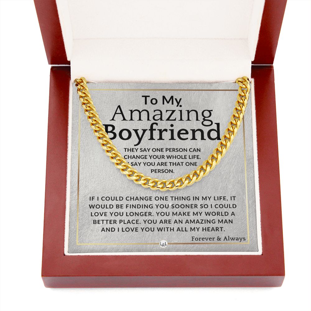 Sentimental Gifts for Boyfriend - to My Boyfriend Necklace, Cuban Link Chain (Stainless Steel)
