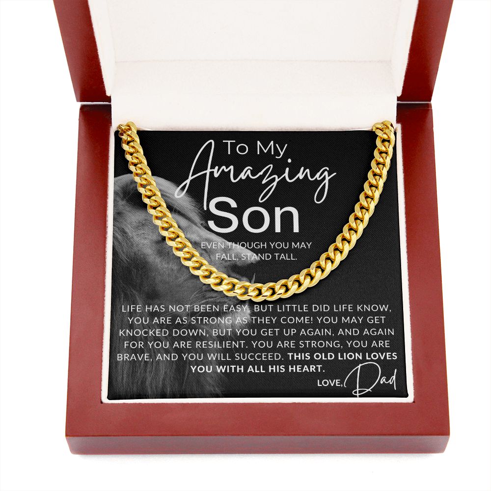 With All My Heart - To My Son (From Dad) - Father to Son Chain Necklace w/Lion - Christmas Gifts, Birthday Present, Graduation Gift