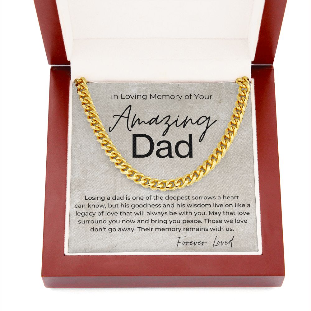 In Loving Memory - Sorry for the Loss of Your Dad - Sympathy Gift for Son - Cuban Linked Chain Necklace
