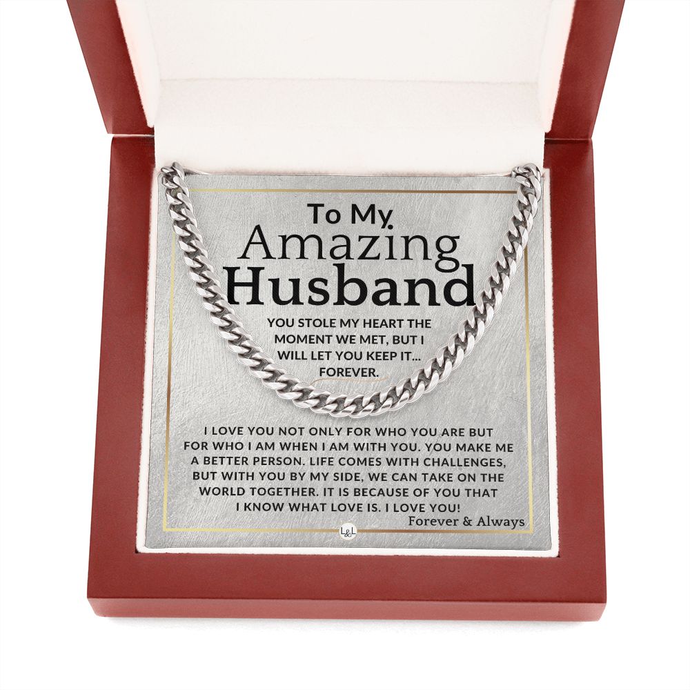 To My Husband - Stole My Heart - Meaningful Gift Ideas For Him - Romantic and Thoughtful Christmas, Valentine's Day Birthday, or Anniversary Present