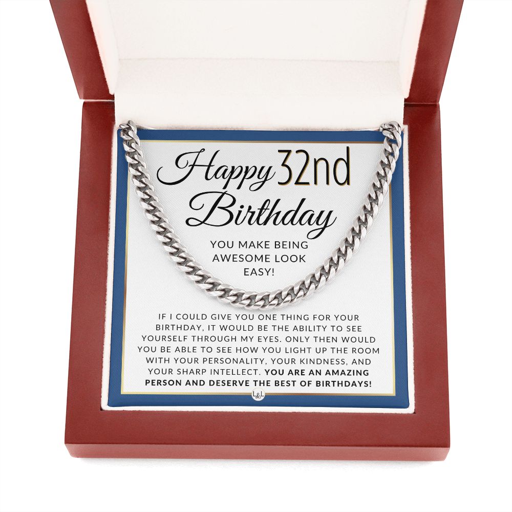 32nd Birthday Gift For Him - Chain Necklace For 32 Year Old Man's Birthday - Great Birthday Gift For Men - Jewelry For Guys