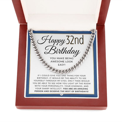 32nd Birthday Gift For Him - Chain Necklace For 32 Year Old Man's Birthday - Great Birthday Gift For Men - Jewelry For Guys - Liliana and Liam
