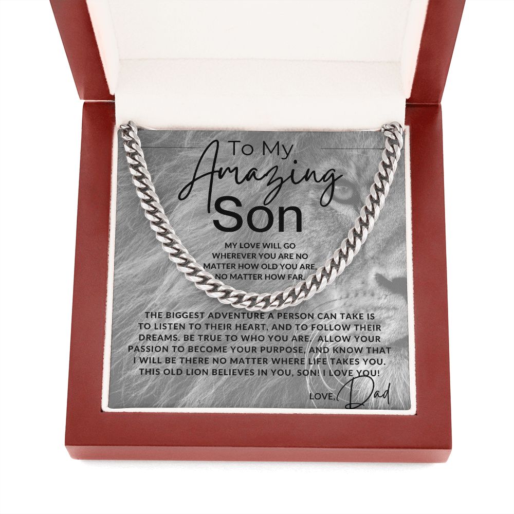 No Matter What, Son - To My Son (From Dad) - Father to Son Chain Necklace w/Lion - Christmas Gifts, Birthday Present, Graduation Gift
