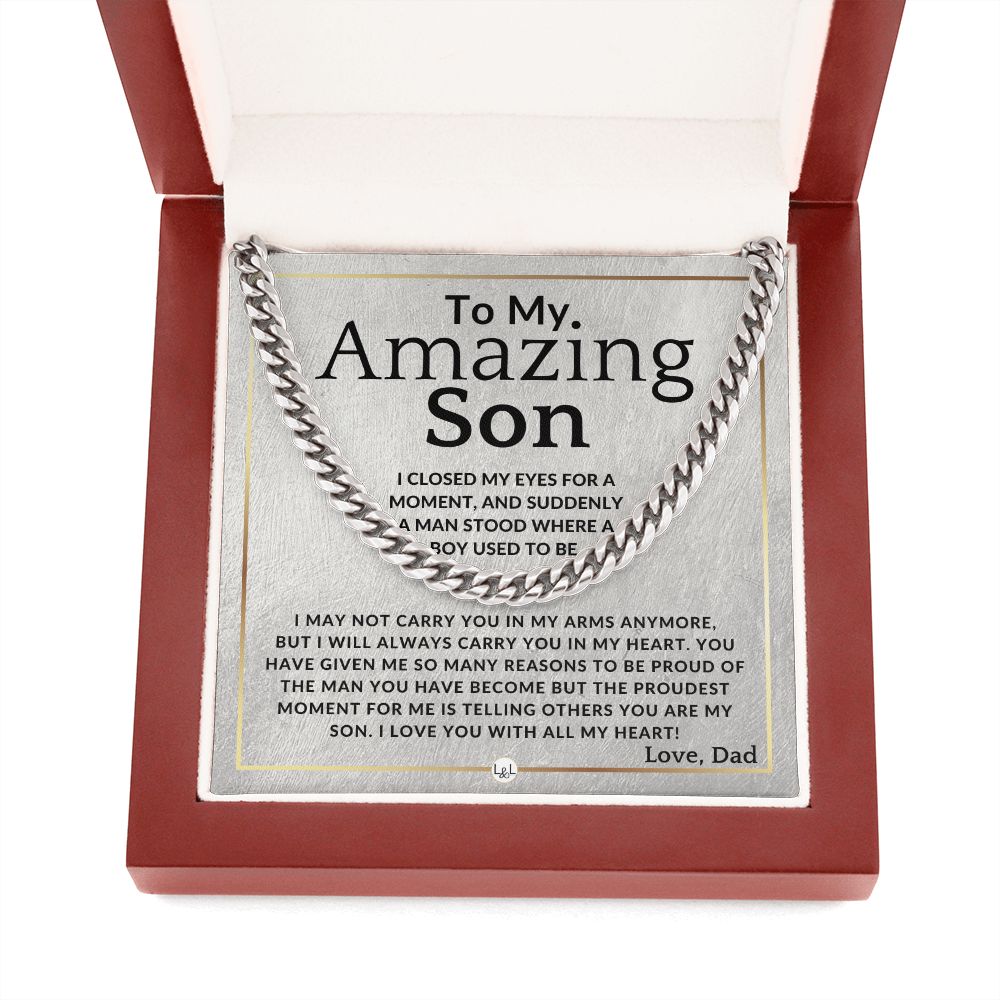 My Proudest Moment - To My Son (From Dad) - Father to Son Chain Necklace Gift - Christmas Gifts, Birthday Present, Graduation, Valentine's Day