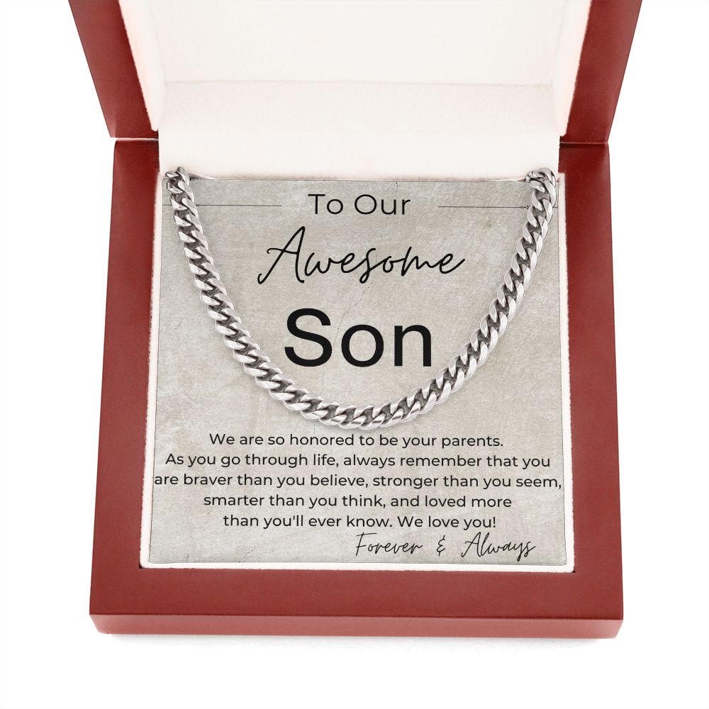 You Are Strong, Brave and Smart - A Gift for Our Son from Parents - Linked Chain Necklace