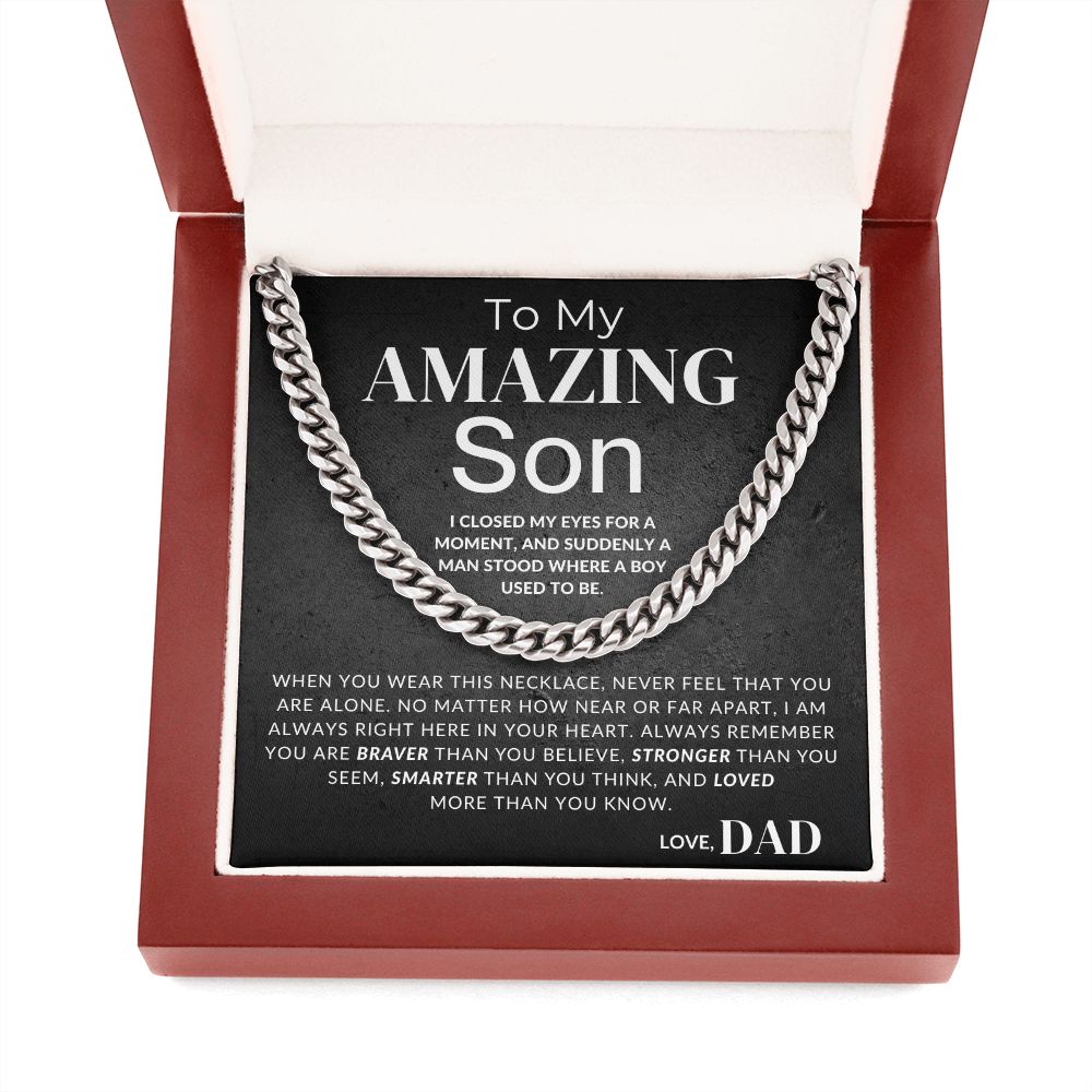 Never Feel Alone -To My Son (From Dad) - Father to Son Chain Necklace - Christmas Gifts, Birthday Present, Graduation Gift