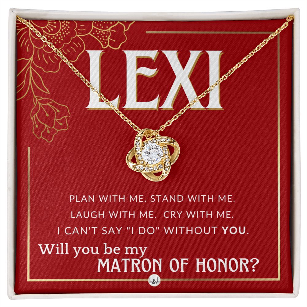 Matron of Honor Proposal, Custom Name - Be My Maid Of Honor, MOH Gift From Bride, Plan With Me Necklace - Red and Gold Wedding Theme