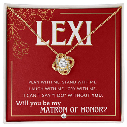 Matron of Honor Proposal, Custom Name - Be My Maid Of Honor, MOH Gift From Bride, Plan With Me Necklace - Red and Gold Wedding Theme