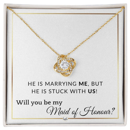 Maid of Honour Proposal - Wedding Party Necklace - Gift From Bride - Stuck with US - Elegant White and Gold Wedding Theme - Liliana and Liam