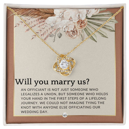 Wedding Officiant Proposal - Female Wedding Officiant, Pastor, Celebrants - Will You Marry Us , Terracotta, Rust And Gold Wedding Theme - Liliana and Liam