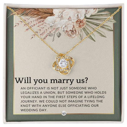 Wedding Officiant Proposal - Female Wedding Officiant, Pastor, Celebrants - Will You Marry Us , Sage Green & Boho Wedding Theme - Liliana and Liam