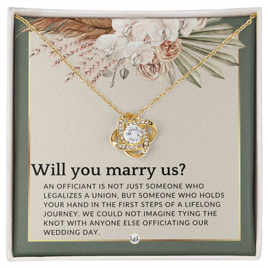 Wedding Officiant Proposal - Female Wedding Officiant, Pastor, Celebrants - Will You Marry Us , Sage Green & Boho Wedding Theme - Liliana and Liam