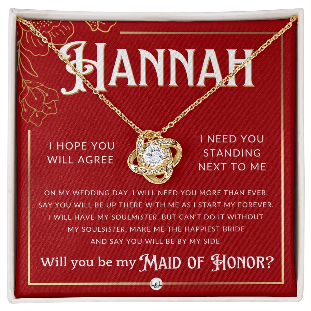 Maid of Honor Proposal, Custom Name - Be My Maid Of Honor, MOH Gift From Bride, Be By My Side Necklace - Red and Gold Wedding Theme