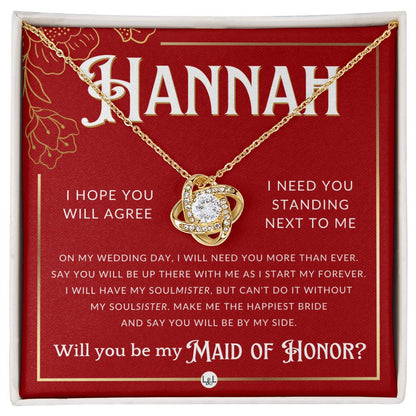 Maid of Honor Proposal, Custom Name - Be My Maid Of Honor, MOH Gift From Bride, Be By My Side Necklace - Red and Gold Wedding Theme