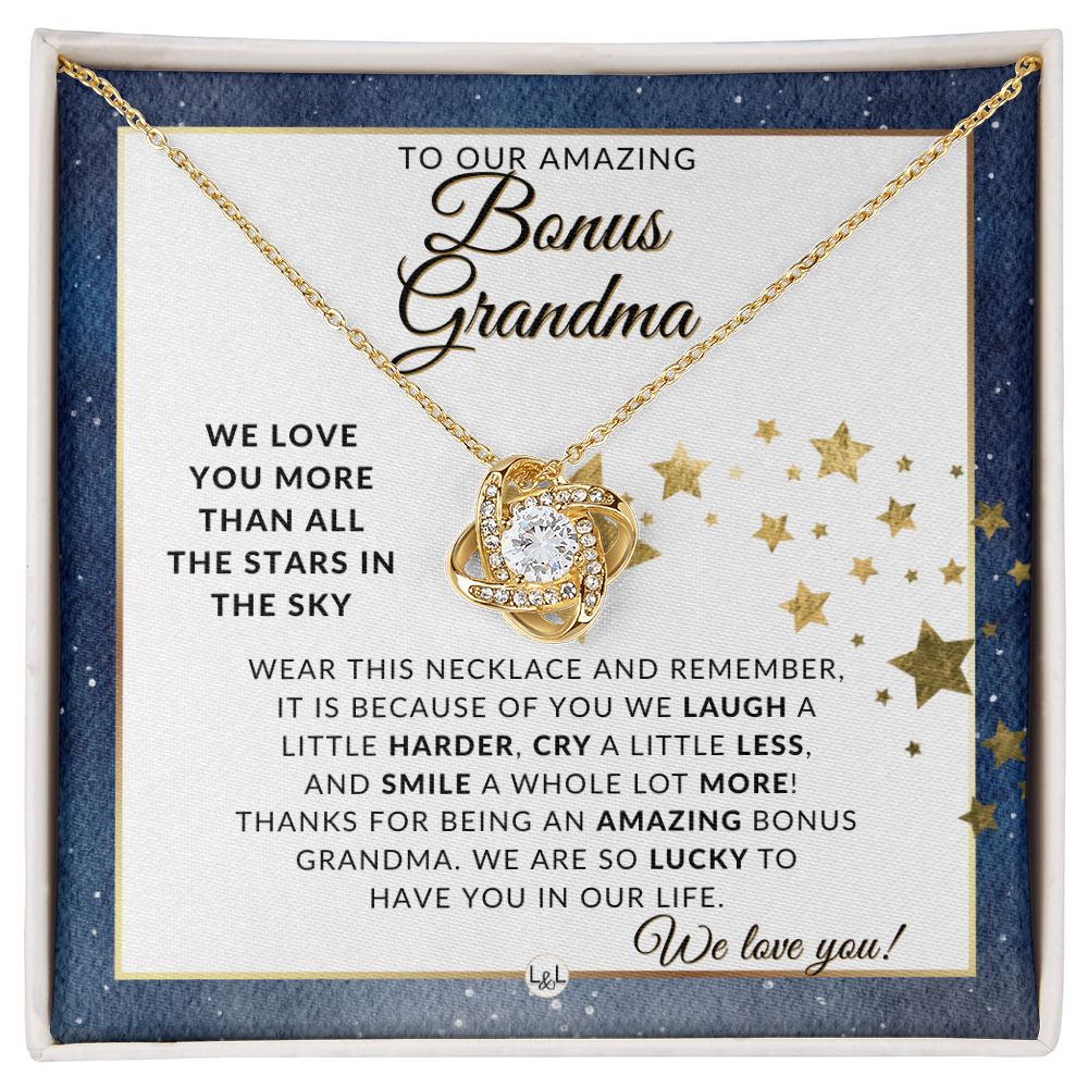 Our Bonus Grandma Gift - Meaningful Necklace - Great For Mother's Day, Christmas, Her Birthday, Or As An Encouragement Gift
