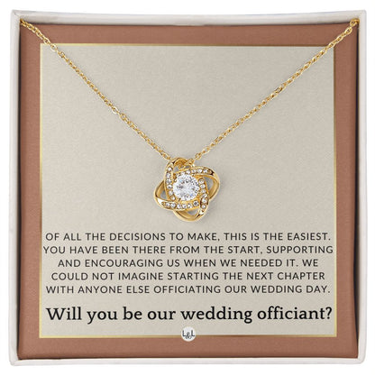 Wedding Officiant Proposal - Female Wedding Officiant, Pastor, Celebrants - Of All The Decisions , Terracotta, Rust And Gold Wedding Theme - Liliana and Liam