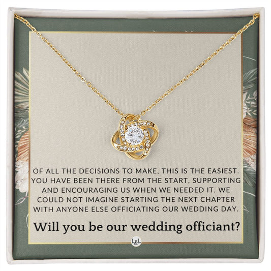 Wedding Officiant Proposal - Female Wedding Officiant, Pastor, Celebrants - Of All The Decisions , Sage Green & Boho Wedding Theme - Liliana and Liam