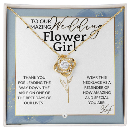 Flower Girl Necklace - Wedding Party Thank You Gift - Gratitude Gift, Token of Appreciation , Dusty Blue And Gold Wedding Theme - Liliana and Liam