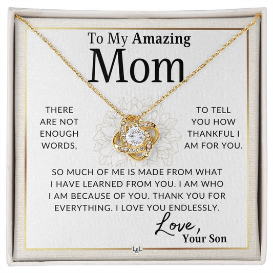 Gift for Mom, From Son - Im Grateful - To Mother, From Son- Beautiful Women's Pendant Necklace - Great For Mother's Day, Christmas, or Her Birthday