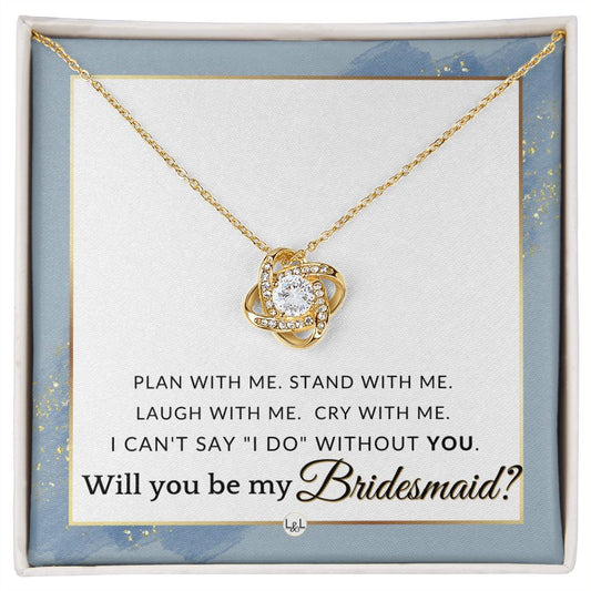 Bridesmaid Proposal, Custom Name - Wedding Party Jewelry Accessory From Bride - Be My Bridesmaid , Dusty Blue And Gold Wedding Theme - Liliana and Liam