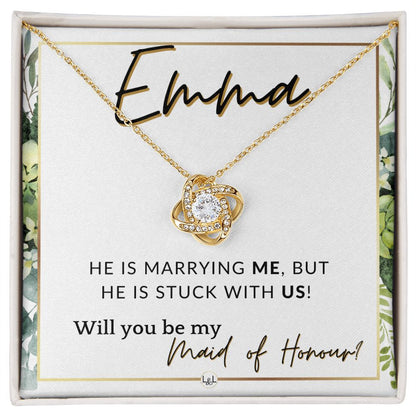 Maid of Honour Proposal, Custom Name - Be My Maid Of Honour - Wedding Party - Stuck with US , White and Green, Eucalyptus Wedding