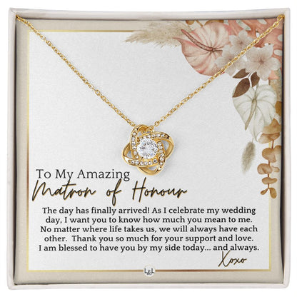 Matron of Honour Thank You Gift - On My Wedding Day Gift From Bride - Wedding Party Accessories , Pink Floral and Boho Wedding Theme - Liliana and Liam