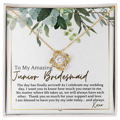 Junior Bridesmaid Gift - On My Wedding Day For Jr. Bridesmaid - Wedding Party Thank You Gift , White and Green, Eucalyptus Wedding - Liliana and Liam