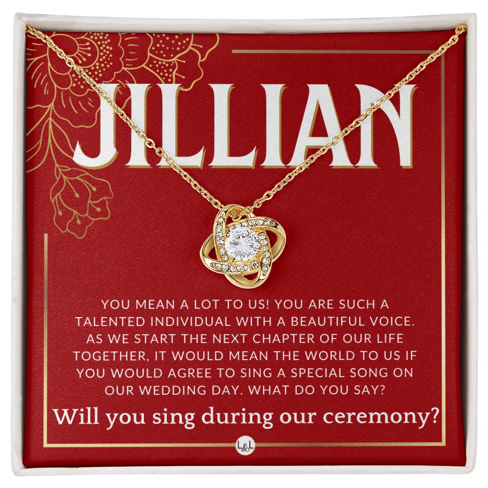 Wedding Ceremony Singer Proposal, Custom Name - Will You Sign At Our Wedding - From The Couple Necklace - Red and Gold Wedding Theme