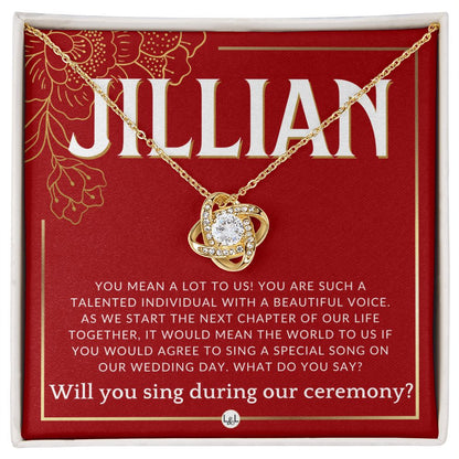 Wedding Ceremony Singer Proposal, Custom Name - Will You Sign At Our Wedding - From The Couple Necklace - Red and Gold Wedding Theme
