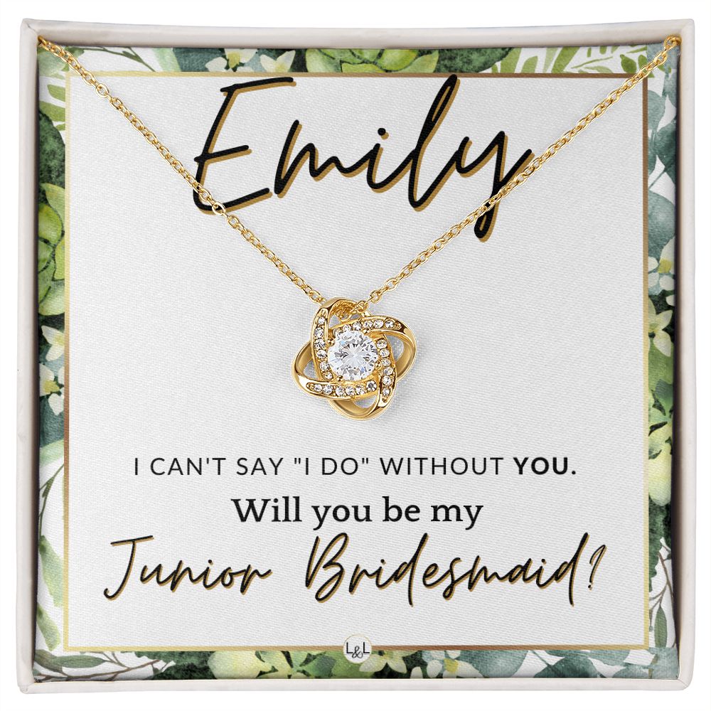 Junior Bridesmaid Proposal, Custom Name - Wedding Party Gift From Bride - Be My Jr. Bridesmaid , White and Green, Eucalyptus Wedding