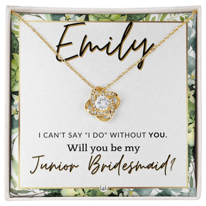 Junior Bridesmaid Proposal, Custom Name - Wedding Party Gift From Bride - Be My Jr. Bridesmaid , White and Green, Eucalyptus Wedding