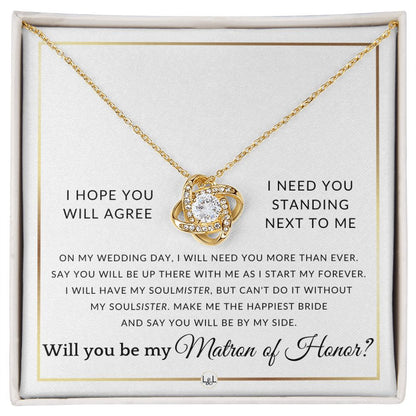 Matron of Honor Proposal - Wedding Party Necklace - Gift From Bride - Say You Will Be By My Side - Elegant White and Gold Wedding Theme - Liliana and Liam