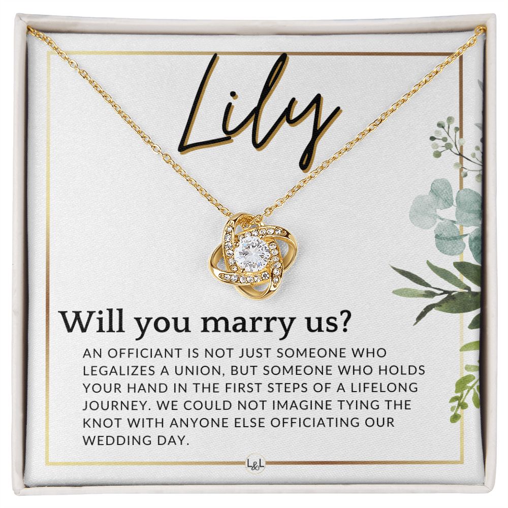 Wedding Officiant Proposal, Custom Name - Female Officiant, Vow Renewal - Will You Marry Us , White and Green, Eucalyptus Wedding