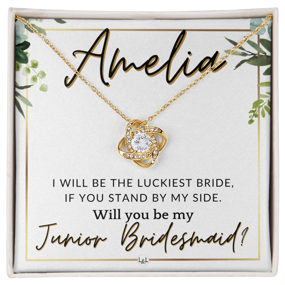 Junior Bridesmaid Proposal, Custom Name - Great Wedding Party Gift From Bride - Be By My Side , White and Green, Eucalyptus Wedding