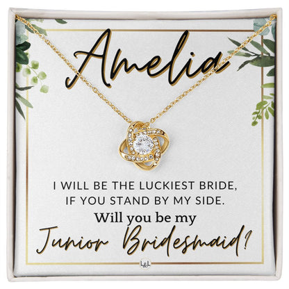 Junior Bridesmaid Proposal, Custom Name - Great Wedding Party Gift From Bride - Be By My Side , White and Green, Eucalyptus Wedding