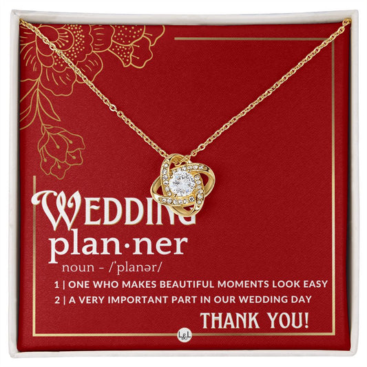 Wedding Event Planner Gift - Thank You From Bride & Groom - Gratitude Gift, Token of Appreciation Necklace - Red and Gold Wedding Theme - Liliana and Liam