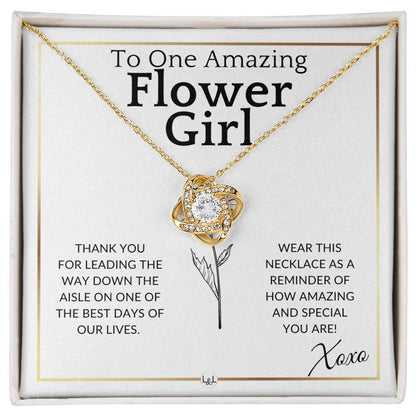 Flower Girl Necklace - Wedding Party Thank You Gift - Elegant White and Gold Wedding Theme - Liliana and Liam
