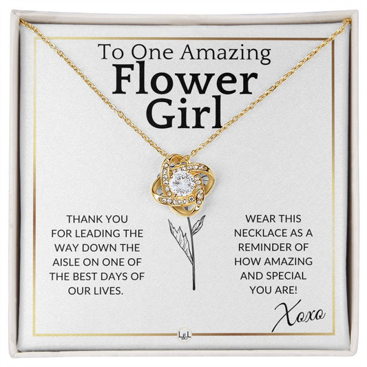 Flower Girl Necklace - Wedding Party Thank You Gift - Elegant White and Gold Wedding Theme - Liliana and Liam