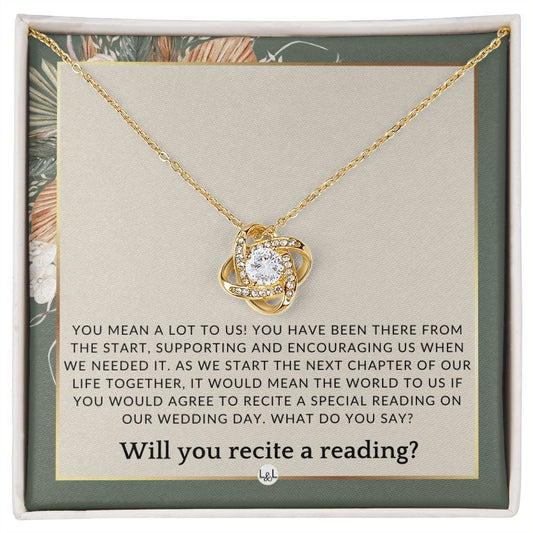 Wedding Ceremony Reader Proposal - Will You Read At Our Wedding - From The Bride and The Groom , Sage Green & Boho Wedding Theme - Liliana and Liam