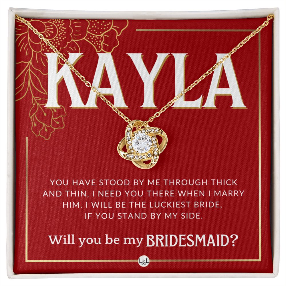Bridesmaid Proposal Custom Name- Wedding Party Jewelry Accessories From Bride - Need You There Necklace - Red and Gold Wedding Theme