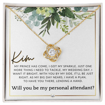 Wedding Personal Attendant Proposal, Custom Name - Wedding Helper - Wedding Party Gift Idea , White and Green, Eucalyptus Wedding